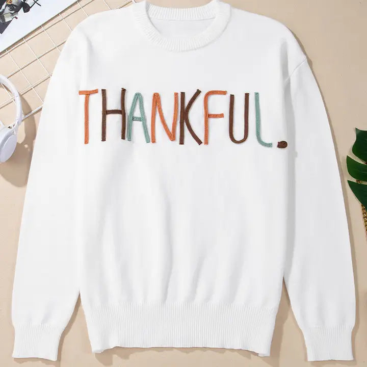 White Thankful Ivory Embroidered Sweater