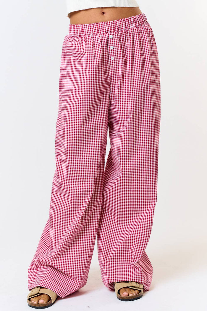 GINGHAM PLAID WIDE LEG LOUNGE PANT
