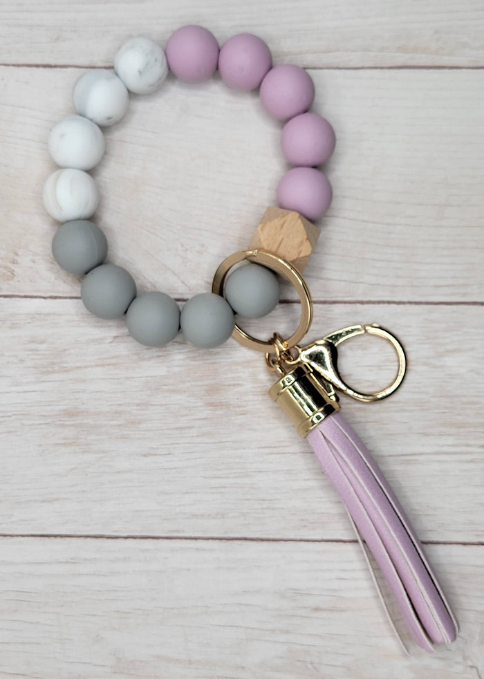 Lavender / Grey / White Silicone Wristlet Keychain