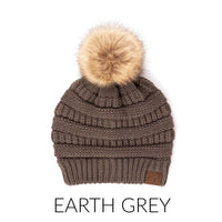 CC Tan Beanie with Faux Fur Pom