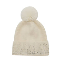 Rhinestone Cuff Beanie with Pom