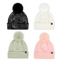 Clear Sequined Cuff Beanie with Pom Pom