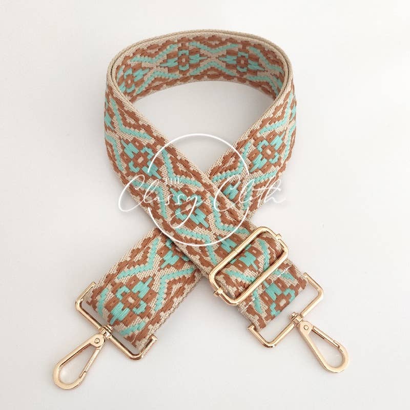 Crossbody Guitar Strap - Aqua Brown Boho RTS