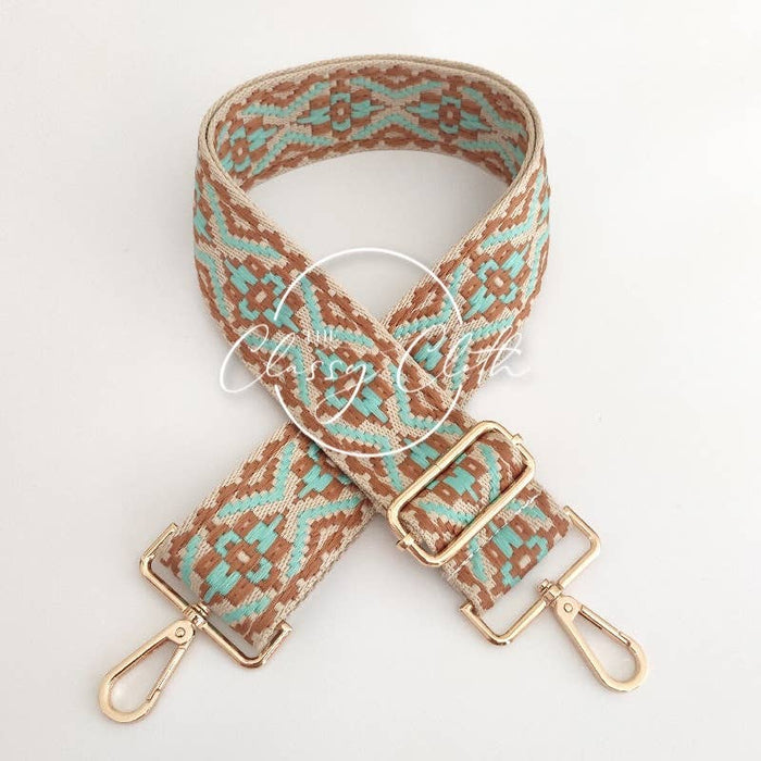 Crossbody Guitar Strap - Aqua Brown Boho RTS