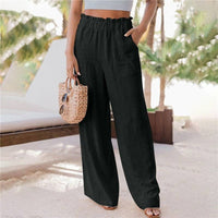 Solid Color Wide Leg Pockets Casual Loose Pants