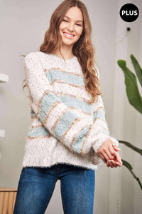 PLUS SIZE FUZZY STRIPE SWEATER