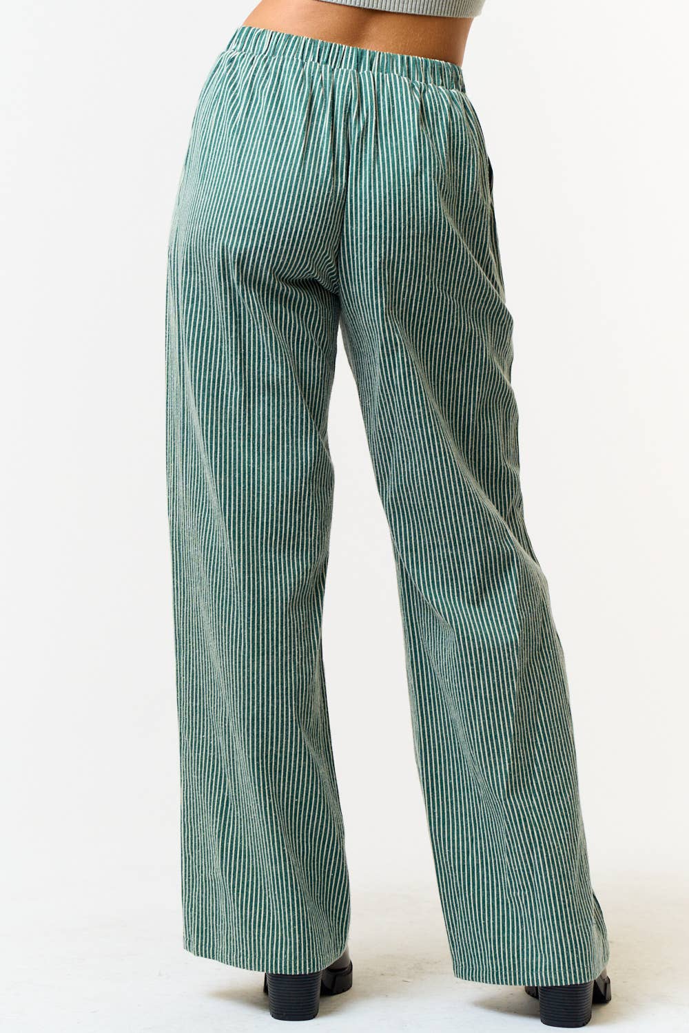 STRIPE DRAWSTRING WIDE LEG PANTS
