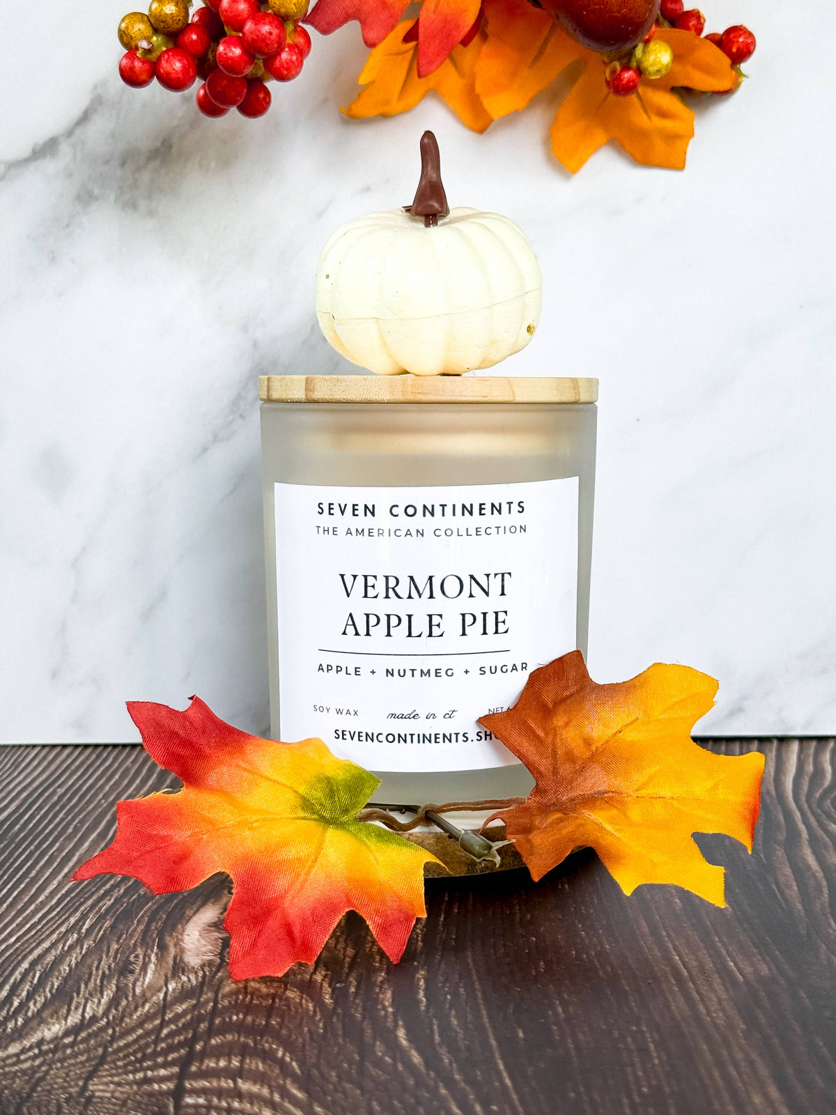 Vermont Apple Pie Fall Soy Candle - White Frosted Glass