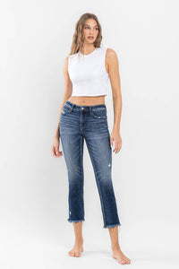 FLYING MONKEY - LOW RISE UNEVEN RAW HEM ANKLE SLIM STRAIGHT JEANS