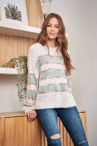 PLUS SIZE FUZZY STRIPE SWEATER