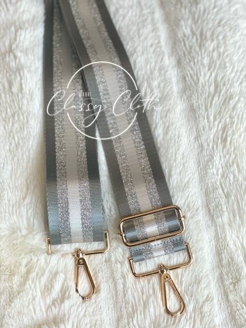 Crossbody Guitar Strap - Grey Silver Vertical Stripe RTS