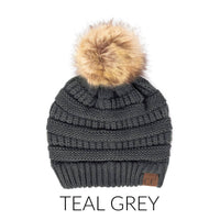 CC Tan Beanie with Faux Fur Pom