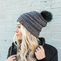 CC Tan Beanie with Faux Fur Pom