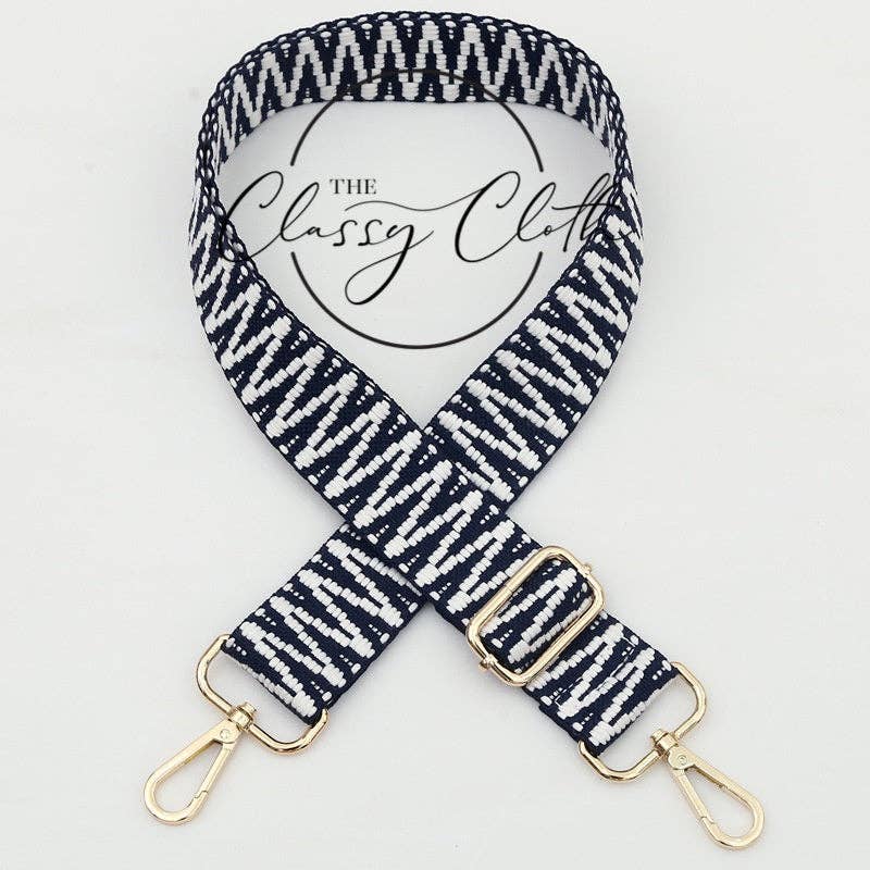 Crossbody Guitar Strap - Navy White Zig Zag RTS