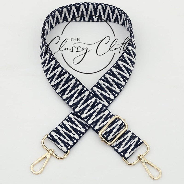 Crossbody Guitar Strap - Navy White Zig Zag RTS