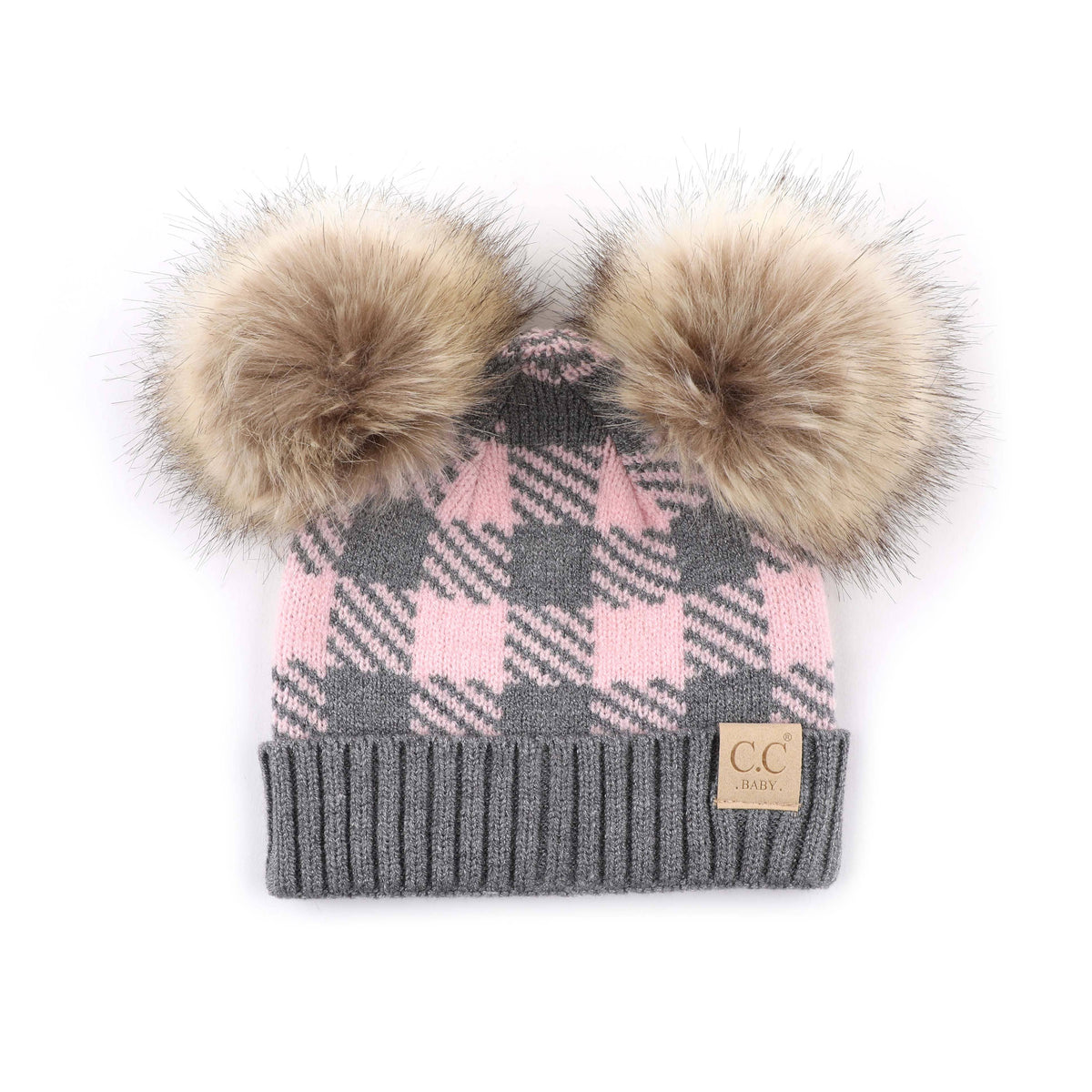 CC Kids Buffalo Plaid Double Pom Beanie ( KIDS-25-POMPOM )