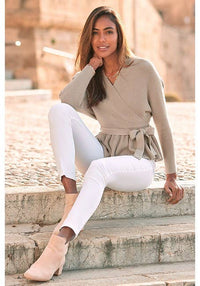LASCANA Women's Wrap Look V-Neck Sweater