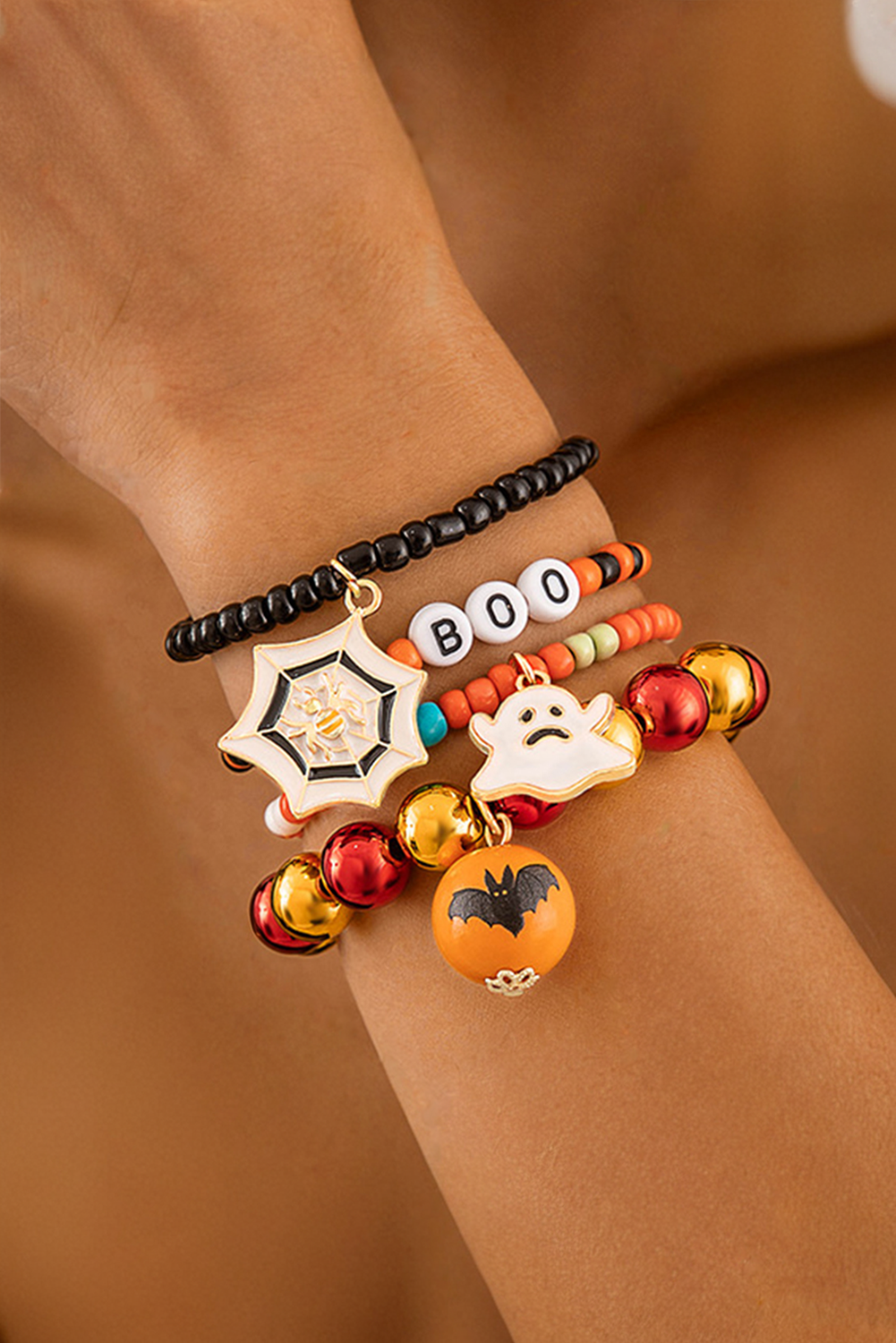 Halloween Ghost Spider Web Beaded Bracelet Set
