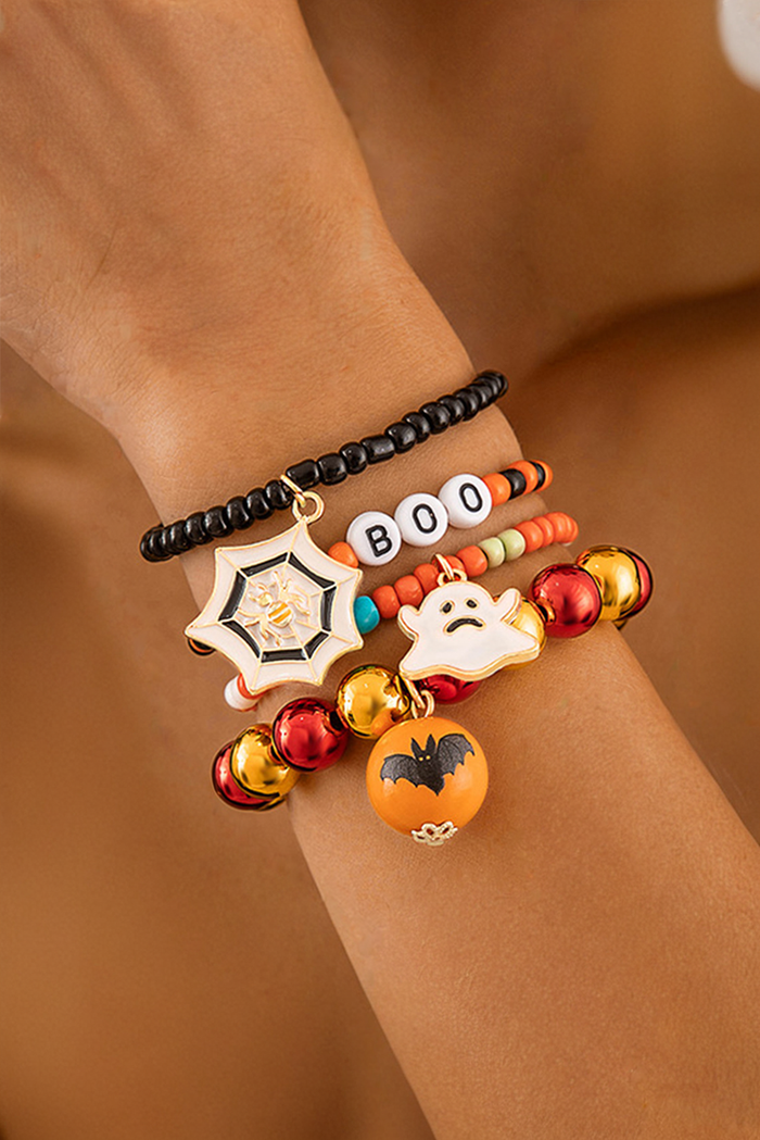 Halloween Ghost Spider Web Beaded Bracelet Set