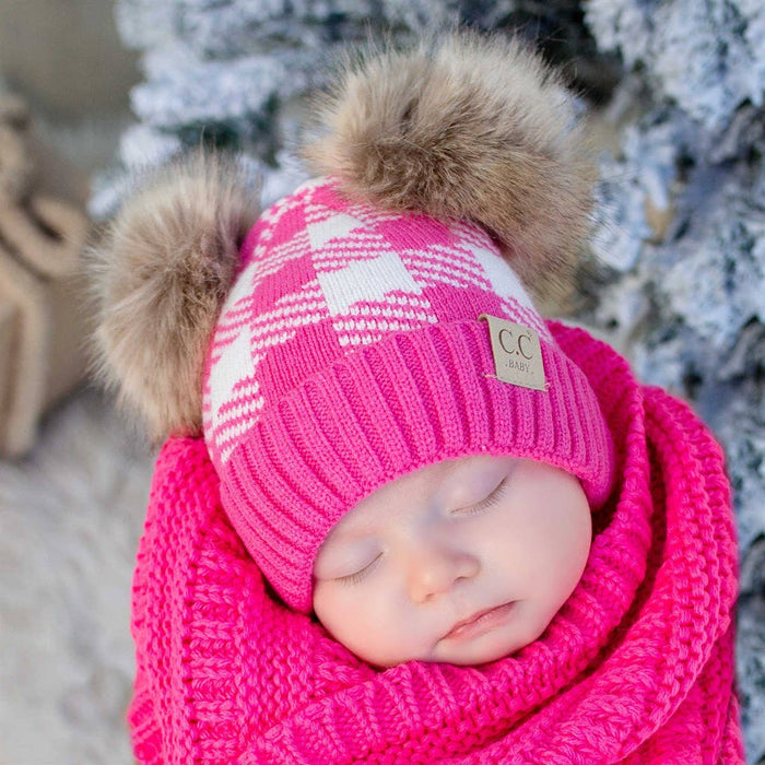 CC Baby Buffalo Plaid Double Pom Beanie ( BABY-25-POMPOM )