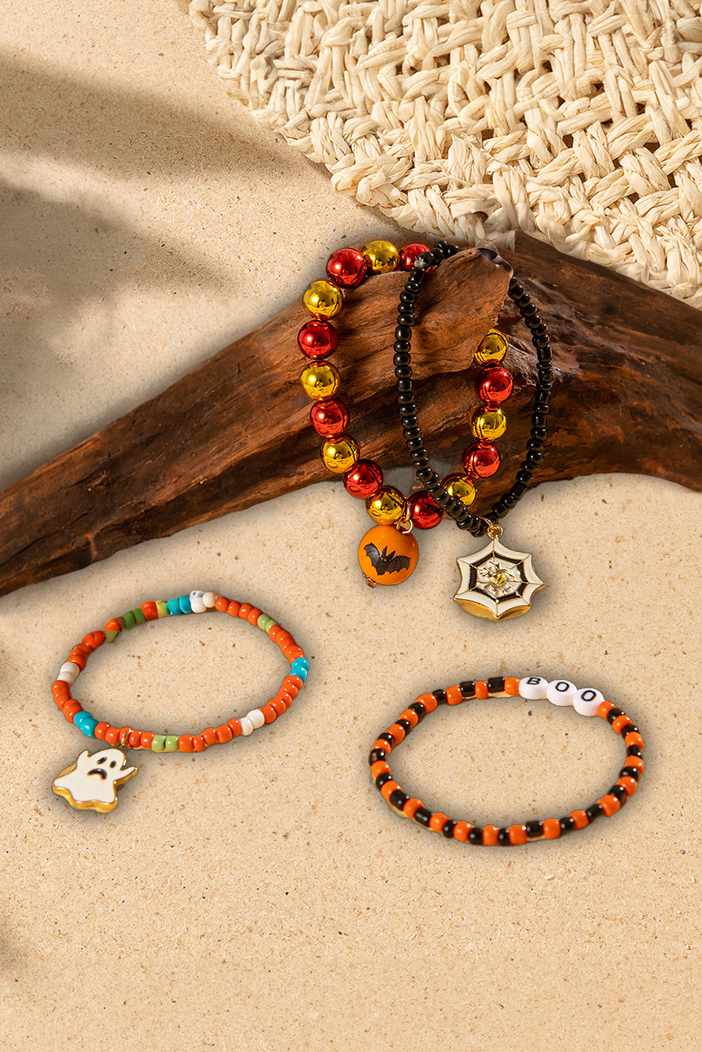 Halloween Ghost Spider Web Beaded Bracelet Set