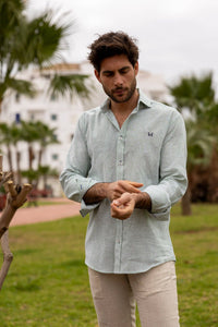 Custi Mikelo Green Button Down Linen Shirt