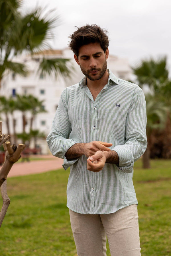 Custi Mikelo Green Button Down Linen Shirt