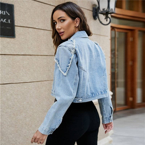 Short Fashionable Solid Color Denim Jacket