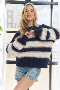 PLUS SIZE FUZZY STRIPE SWEATER
