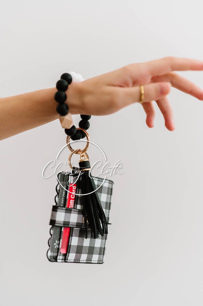 Wristlet Keychain Wallet - Black Buffalo Plaid RTS