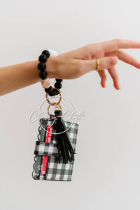 Wristlet Keychain Wallet - Black Buffalo Plaid RTS
