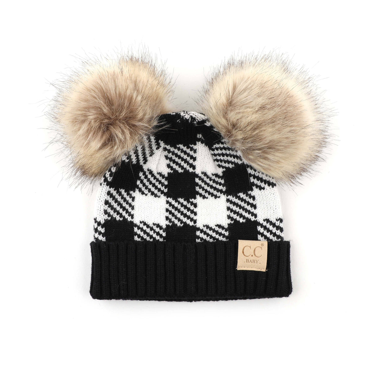 CC Baby Buffalo Plaid Double Pom Beanie ( BABY-25-POMPOM )