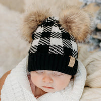 CC Baby Buffalo Plaid Double Pom Beanie ( BABY-25-POMPOM )