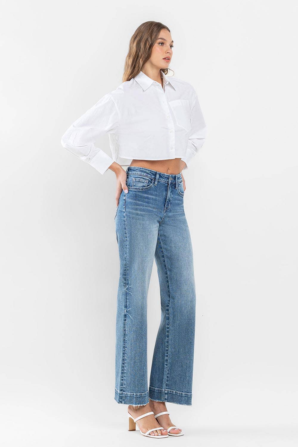 FLYING MONKEY - HIGH RISE TROUSER HEM WIDE LEG JEANS
