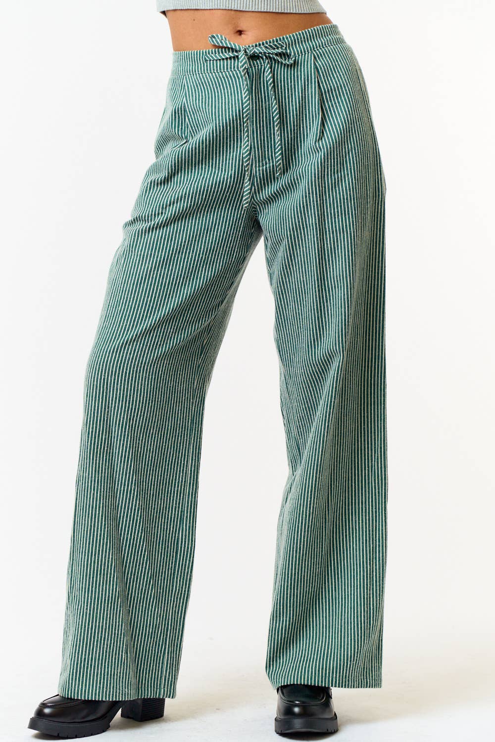 STRIPE DRAWSTRING WIDE LEG PANTS