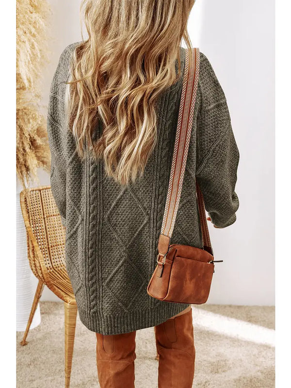 Mist Green Cable Knit Drop Shoulder Loose Fit Sweater Dress