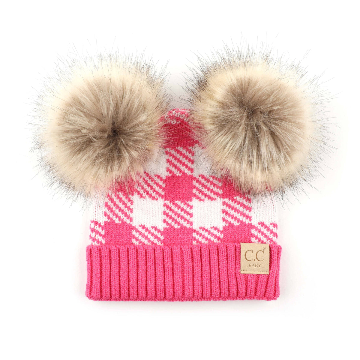 CC Baby Buffalo Plaid Double Pom Beanie ( BABY-25-POMPOM )