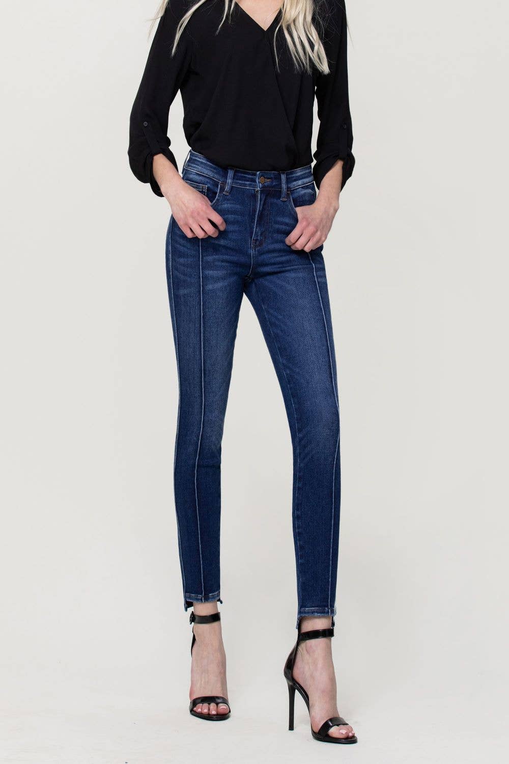 FLYING MONKEY - HIGH RISE FRONT SEAM CROPPED STEP HEM SKINNY JEANS