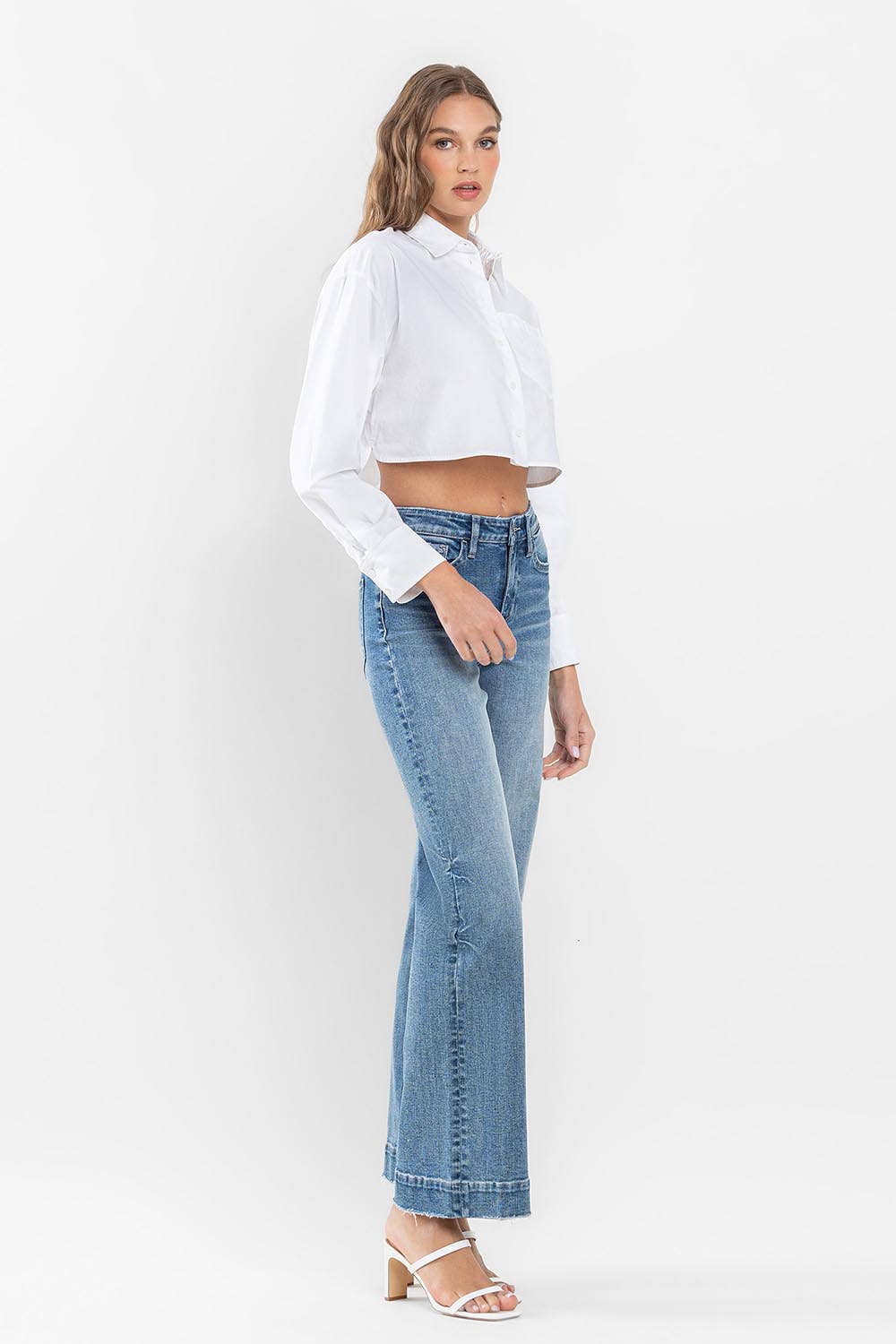 FLYING MONKEY - HIGH RISE TROUSER HEM WIDE LEG JEANS