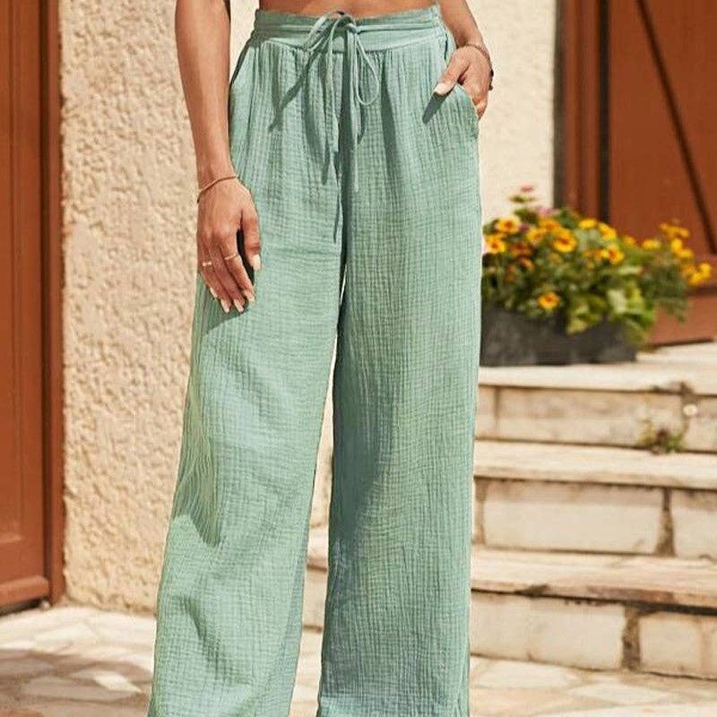 Solid Color Elastic Waist Thin Casual Loose Pants
