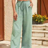 Solid Color Elastic Waist Thin Casual Loose Pants