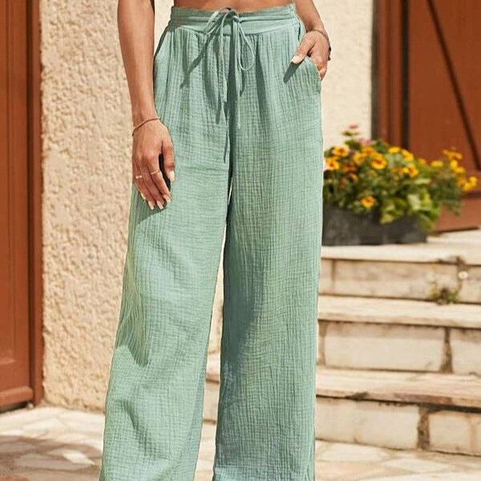 Solid Color Elastic Waist Thin Casual Loose Pants