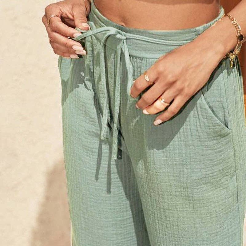 Solid Color Elastic Waist Thin Casual Loose Pants