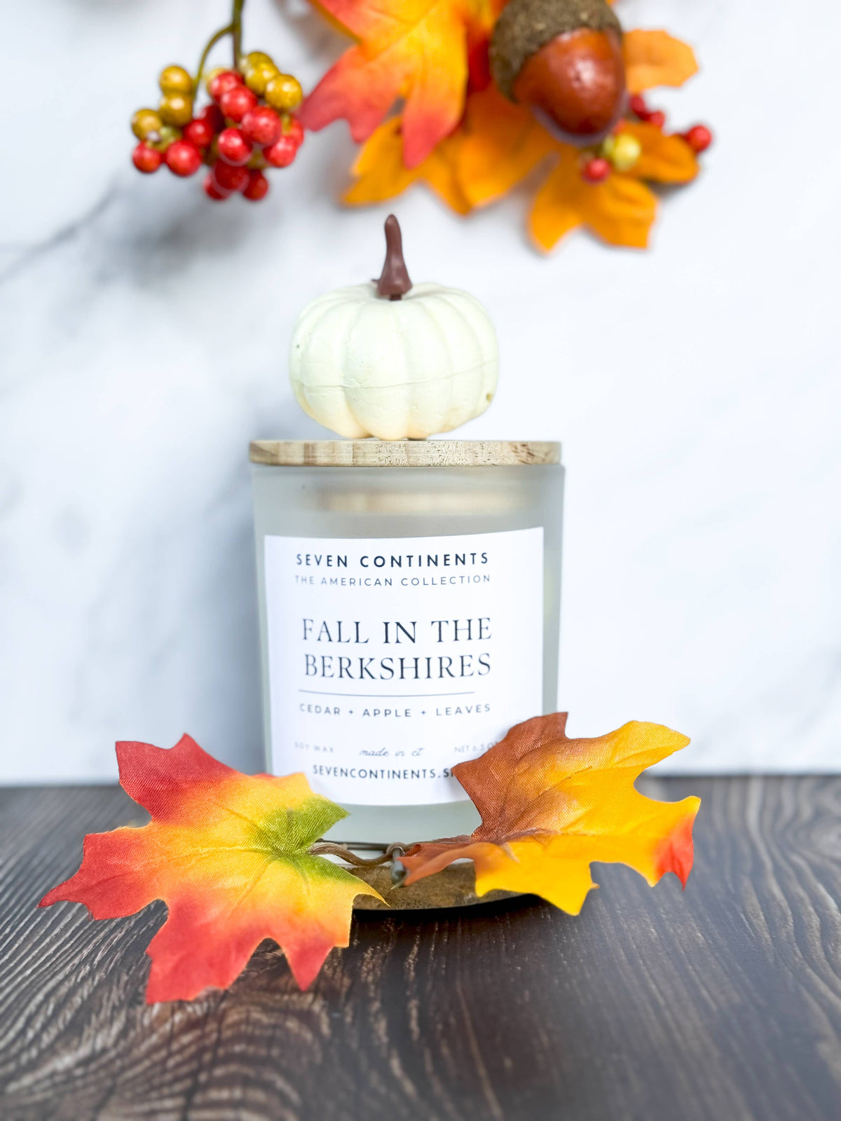 Fall in the Berkshires Soy Candle - White Frosted Glass