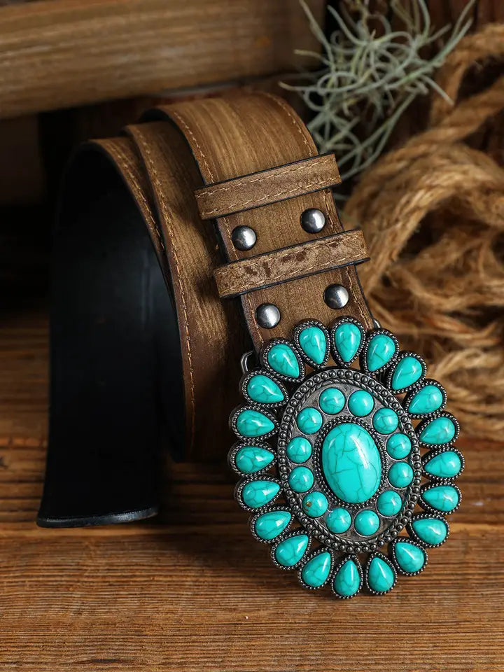 Light Blue Western Turquoise Decor Retro Wide Belt