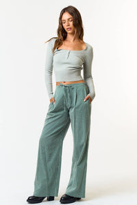 STRIPE DRAWSTRING WIDE LEG PANTS