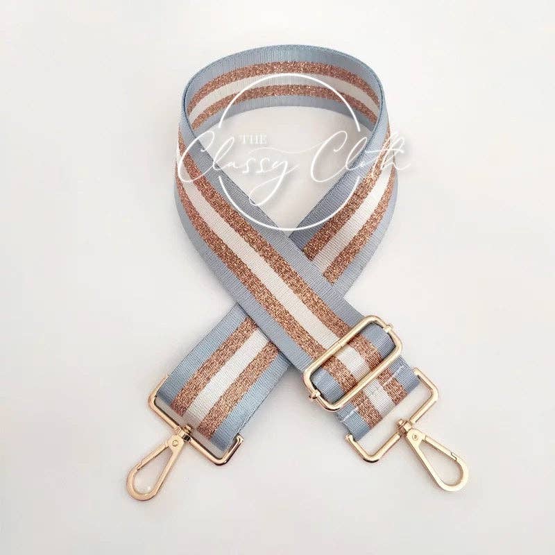 Crossbody Guitar Strap - Lt Blue Gold Vertical Stripe RTS