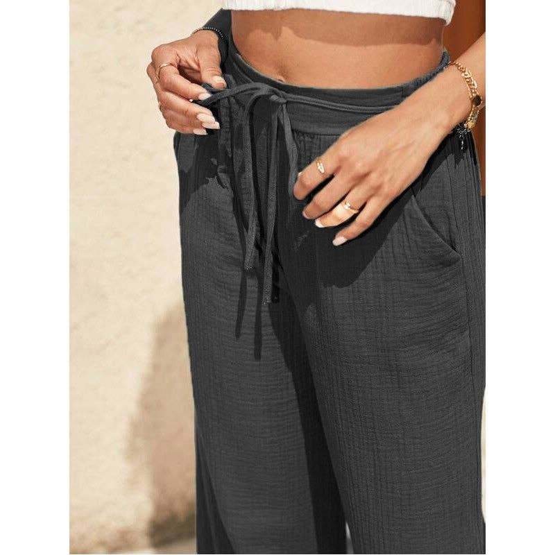 Solid Color Elastic Waist Thin Casual Loose Pants