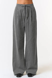 STRIPE DRAWSTRING WIDE LEG PANTS