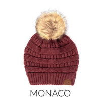 CC Tan Beanie with Faux Fur Pom